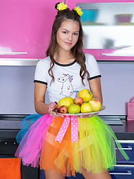 KiloTeens presents: Mind blowing and breathtaking brunette beauty playing with fruits after she gets fully naked for the camera.