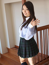 KiloTeens presents: Asian schoolgirl Tomoyo Hoshino strips to stockings and poses outdoors